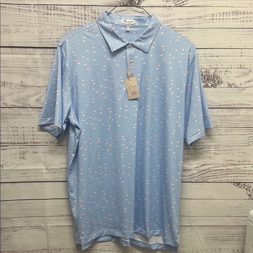 NWT Peter Millar Blue Golf Polo with Tiny White Sunglasses